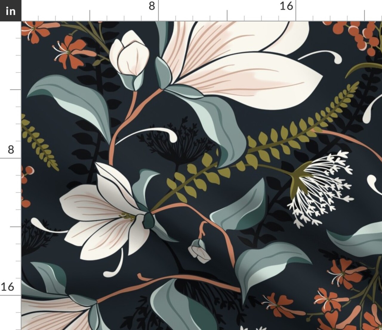 Moody Floral Dark Midnight Jumbo Scale Woodland Ferns Maximalist Custom Printed Fabric by Spoonflower Various Fabrics by the Yard or Fat Quarter
